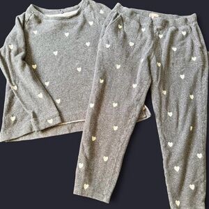 LOFT Gray Pajama Set with White Heart Print